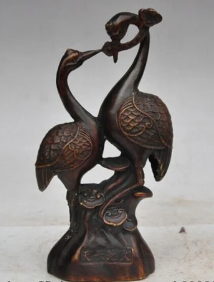 

9" china fengshui bronze wealth lucky ruyi animal crane d loves couple statue