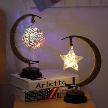 

Led star small night light five-pointed star cane ball round apple glass holiday decoration manual hemp rope bedroom corridor