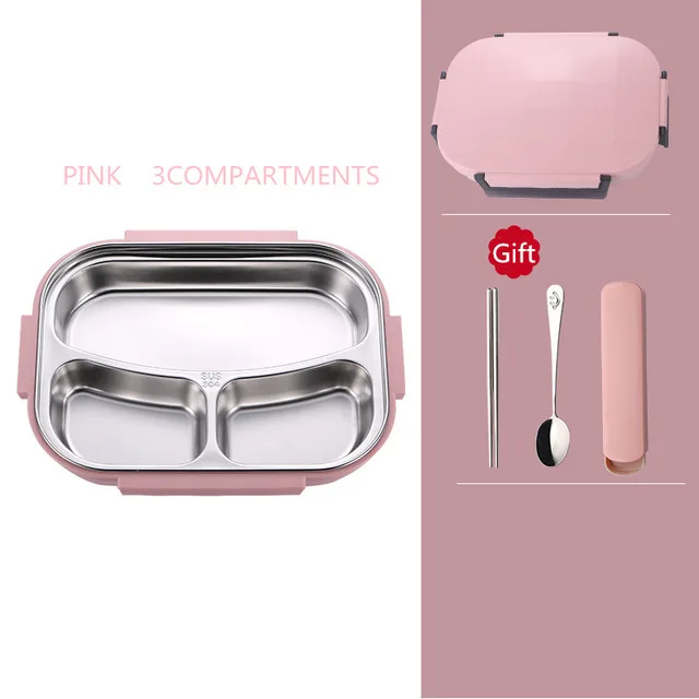 Pink a Ланч-бокс из нержавеющей стали, экологичный, Bento box с сумками и столовыми приборами, термо-контейнер для хранения еды, для взрослых и студентов - Цвет: Pink a