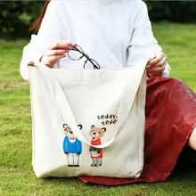 Модные Портативные сумки из хлопка и льна, милая сумка для покупок с медведем, сумка на одно плечо 37*40*32 см