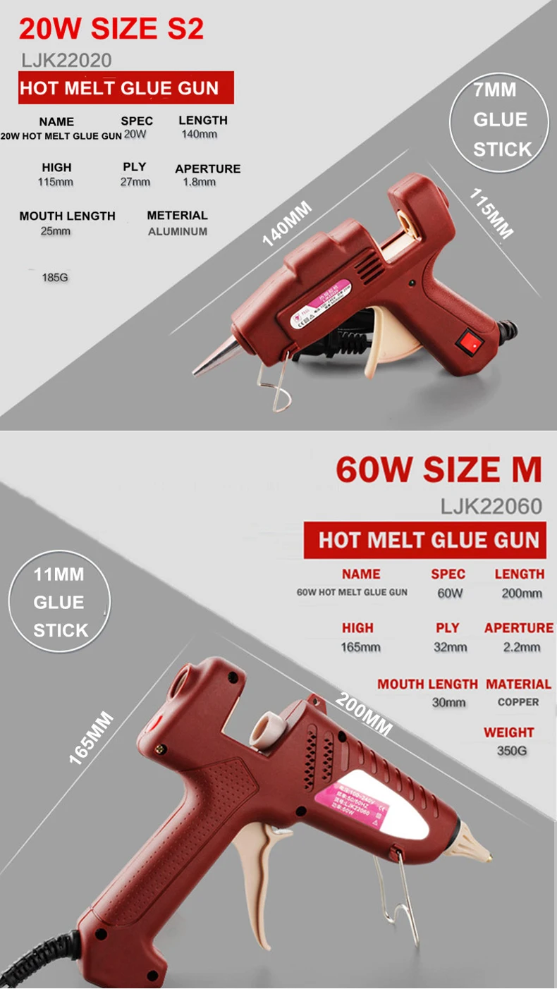 LIJIAN 20W/60W/100W Hot Melt Glue Gun Adjustable Professional Copper Nozzle Heater Heating Wax
