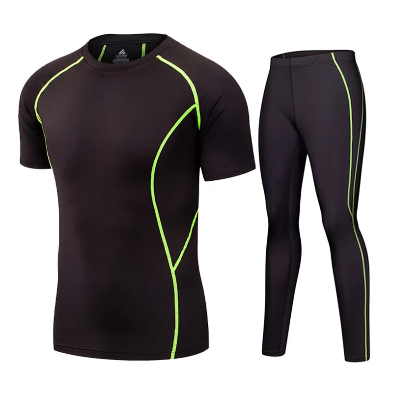LIDONG New Short Sleeve Compression Tracksuit Fitness Tight Running Set T-shirt Legging Men's Sportswear Gym Sport Suit2