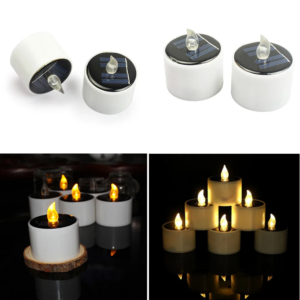 

Solar Candle Led Electronic Candle Solar Powered Night Light Flameless Cylindrical Tea Light For Christmas Wedding Party Decor
