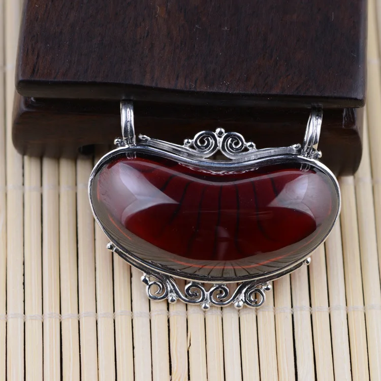 

S925 wholesale sterling silver pendant antique style female glossy red zircon