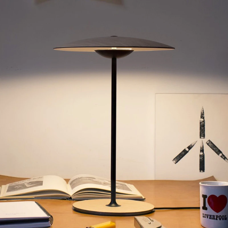 

Creative metal wood grain design desktop decoration lamp modern LED for bedroom lighting black paint warm white table light