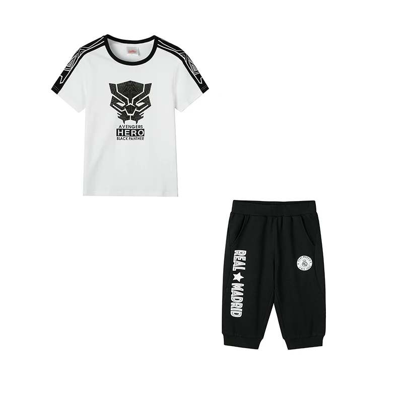 

Camkids Boys Clother Set Fashion Kids Teen Boys T-Shirts White Summer Child Boys Cropped Trousers Shorts Black For 4 to 16 Years