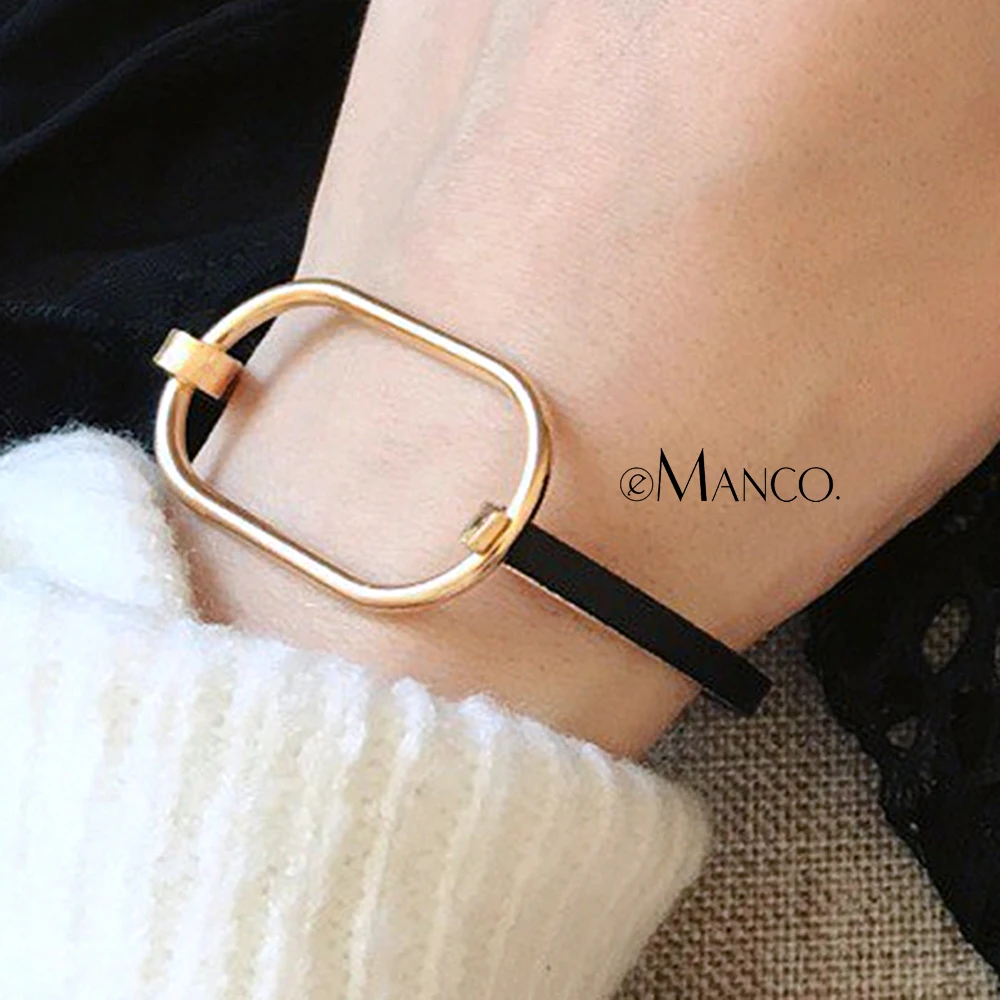 

eManco Black Metal Bracelet Simple Geometric Punk Bangles Minimalist Gifts For Women Cuff Bracelets Bangles Jewelry New Arrival