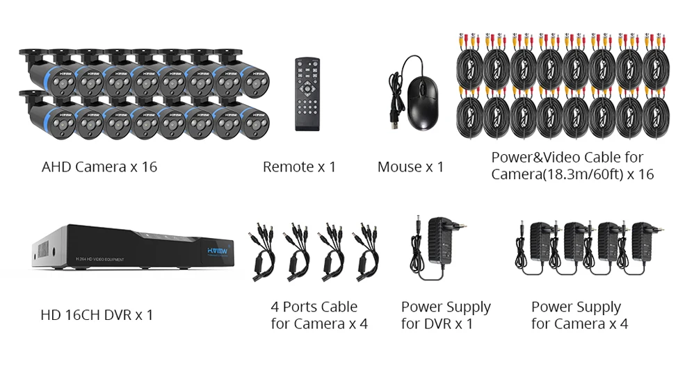 H.View 16CH Surveillance System 16 1080P Outdoor Security Camera 16CH CCTV DVR Kit Video Surveillance iPhone Android Remote View (2)