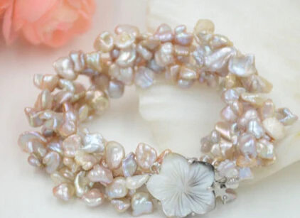 

huij 001235 4row 8" lavender lamina BAROQUE KESHI REBORN PEARL bracelet