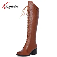Tamanho grande 34-42 Inverno 2017 novas Botas de senhora Sobre o joelho botas Femininas mujer Botas de salto Alto 100% couro genuíno sapatos de lazer