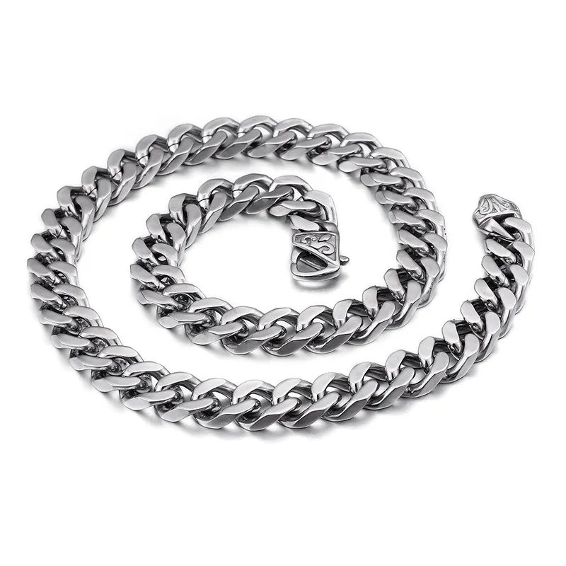 

Domineering Men's Titanium Steel Necklace Thick and Wide Whip Chain Denim Flat Waist Silver Chain Necklace