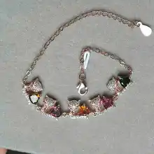 Натуральные разноцветные турмалины gem браслет натуральный драгоценный камень Личность Симпатичные браслет в виде лисы 925 Серебряный браслет украшения для девочек подарок
