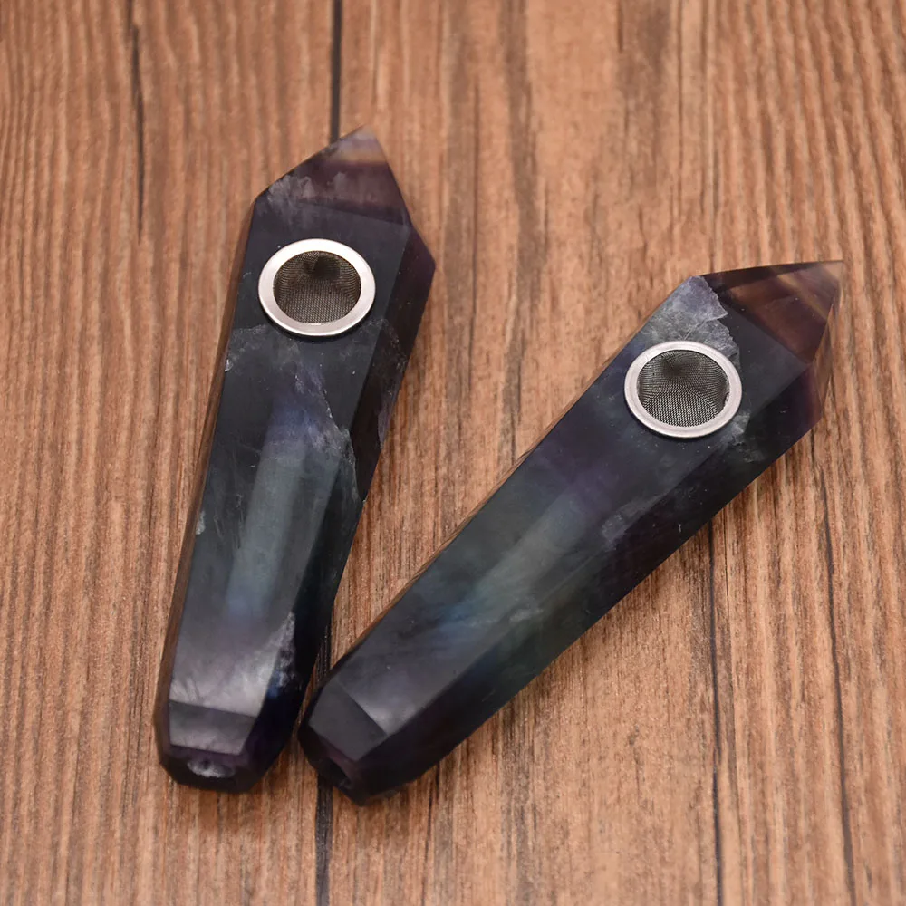 

Wholesale! Natural Colored Fluorite Crystal Pipe Cigarette Holder Magic Wand Point Health Tobacco Smoking Pipe Healing Gift