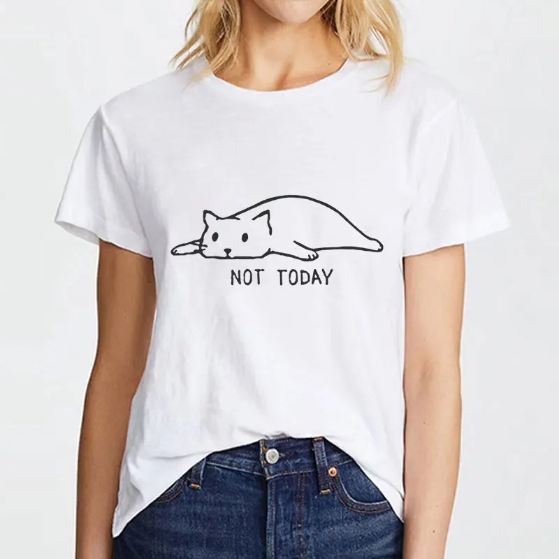 Лето 2019 Топы OVERTHINKING Cat рубашка Эстетическая Kawaii женская футболка Корейская