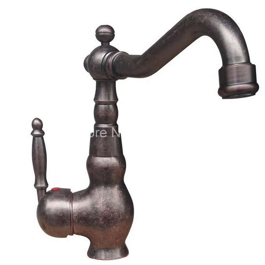 Vintage Retro Antique Copper Single Handle Swivel Spout Kitchen Sink Bathroom Basin Faucet  Cold & Hot Mixer Tap ann021