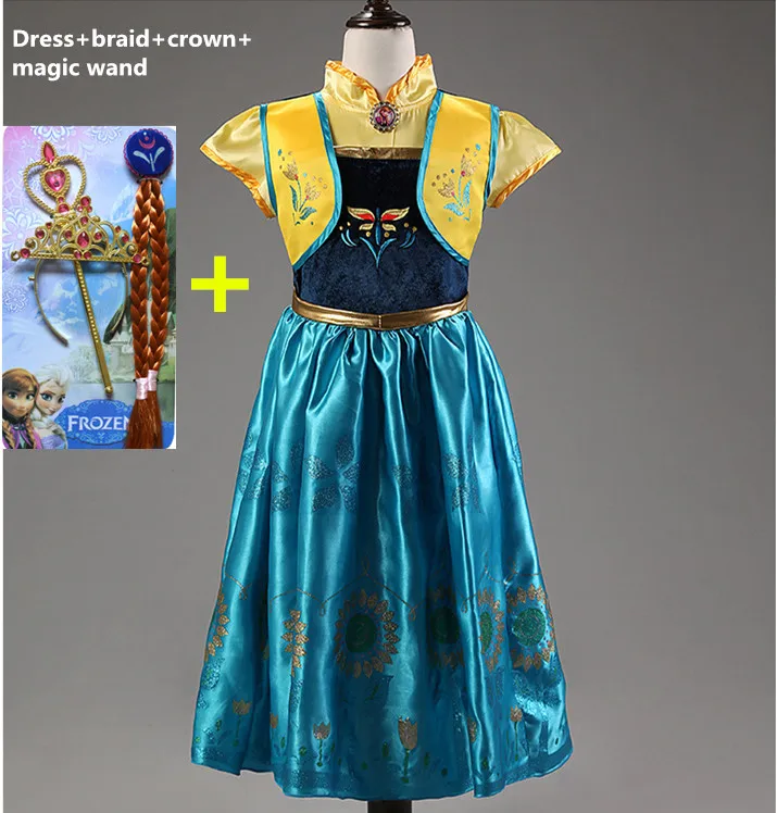 Платье принцессы летние платья для девочек fantasia infantil vestidos infants маскарадный костюм Снежной королевы Эльзы для детей disfraz congelados - Цвет: anna set