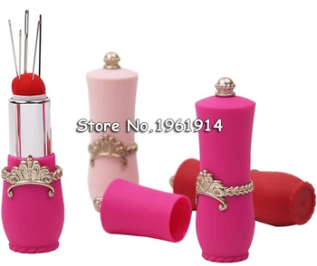 

12Pcs Plastic Cross Stitch Needle Pincushion Sewing Pin Cushion Rotatable Lipstick Shaped DIY Handcraft Tool with5 Handy Needles