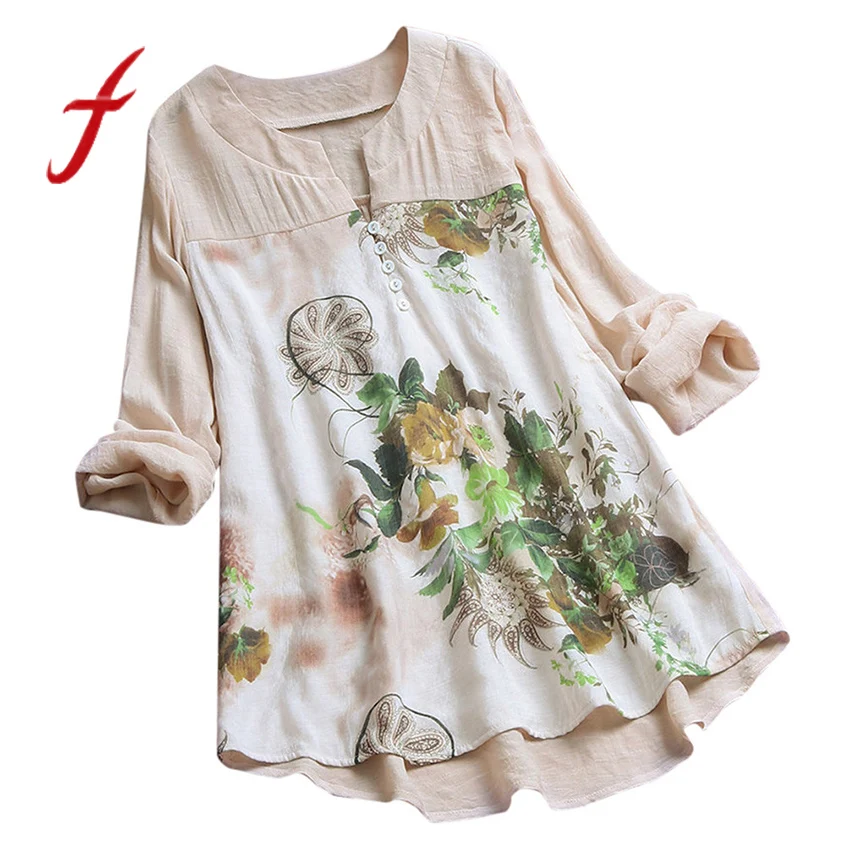 

Mickey mouse women Linen Loose Large Size Top Summer casual out women's clothing V-neck flower cotton printed multicolor shirt