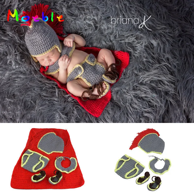 

Little Boys Knight Clothing Set Crochet Baby Hat and Diaper Newborn Photography Fotografia Props Infant Fancy Party Clothes