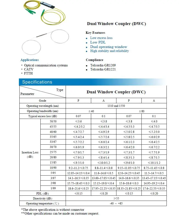 50/50, 1x2 двойное окно, 1310/1550nm, SM, FC/APC ABS Тип коробки FBT Волоконно-оптический сплиттер, 1*2 FBT Волоконно-оптический сплиттер, 100*80*10, 2,0 мм, 1 м