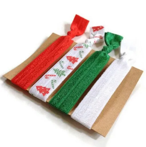 Christmas Elastic Hair Ties Red White and Green Print Yoga Hair Bands