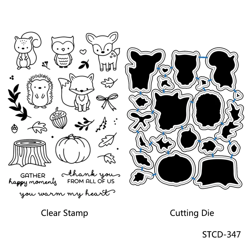 

ZhuoAng Small animals/Sika deer Cutting Dies and Clear Stamp Set for DIY Scrapbooking Photo Album Decoretive Embossing Stencial