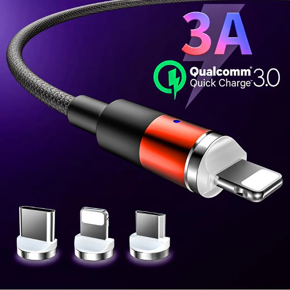 

1M 3A TPE Magnetic LED Charging Wire Micro USB Charger For Type C Cable For iPhone XR Samsung Huawei Fast Magnetic Charging Wire
