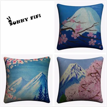 

Cherry Blossom And Fuji Decorative Cotton Linen Cushion Cover 45x45cm For Sofa Chair Pillowcase Home Decor Almofada