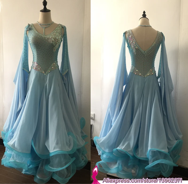 

Lady's Ballroom Contest Dancing Skirt New Design Roseo Flashing Modern Waltz Costumes Women Standard Ballroom Dress