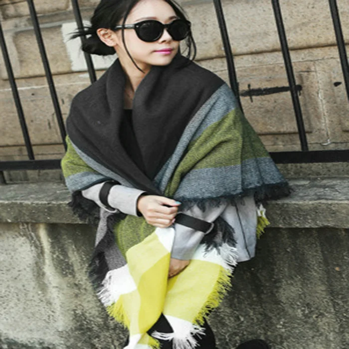Hot Sale Women Winter Cozy Yellow font b Tartan b font Plaid Scarf Blanket large wrap