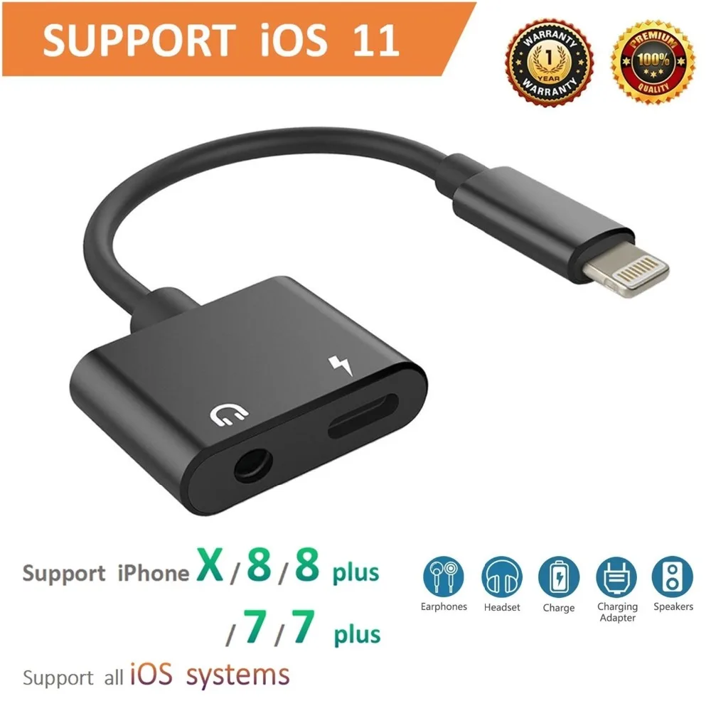 2 in 1 for Lightning to 3 5mm Aux Headphone Jack Audio Adapter for iphone 7 8 X 7 plus 8 plus Support iOS 10 3 iOS 11 