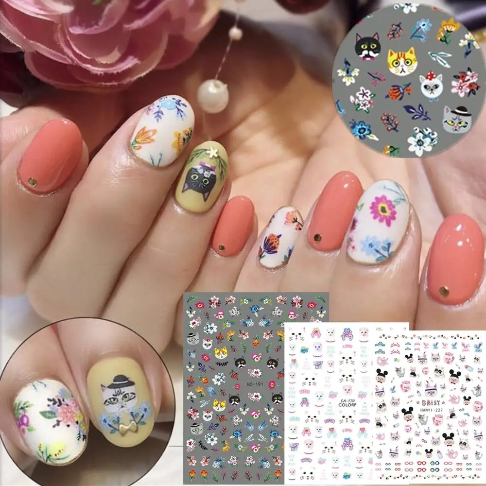

HC-191 cats flower colorful letters 3d nail art stickers decal template diy nail tool decorations