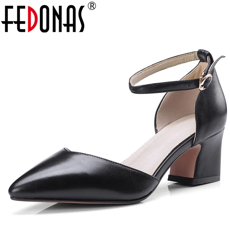 

FEDONAS Fashion Women Mary Jane Pumps Elegant Genuine Natural Leather Thick High Heels Point toe Party Wedding Shoes Woman Pumps