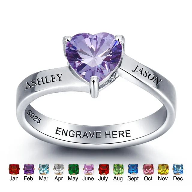 personalized 925 sterling silver birthstone rings romantic heart engrave name promise ring fine jewelry gift for - Personalized Wedding Rings personalized 925 sterling silver birthstone rings romantic heart engrave name promise ring fine jewelry gift for - Personalized Wedding Rings
