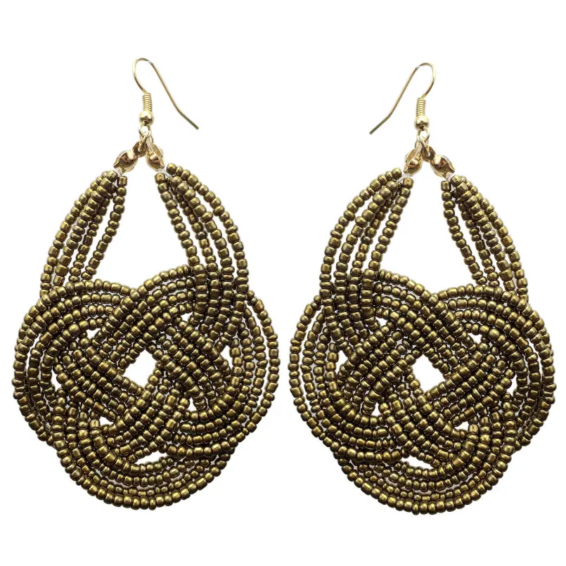 MANILAI Handmade Knitting Resin Beaded Bohemia Earring Women Fashion Jewelry Statement Geometric Pendants Dangle Earrings Big