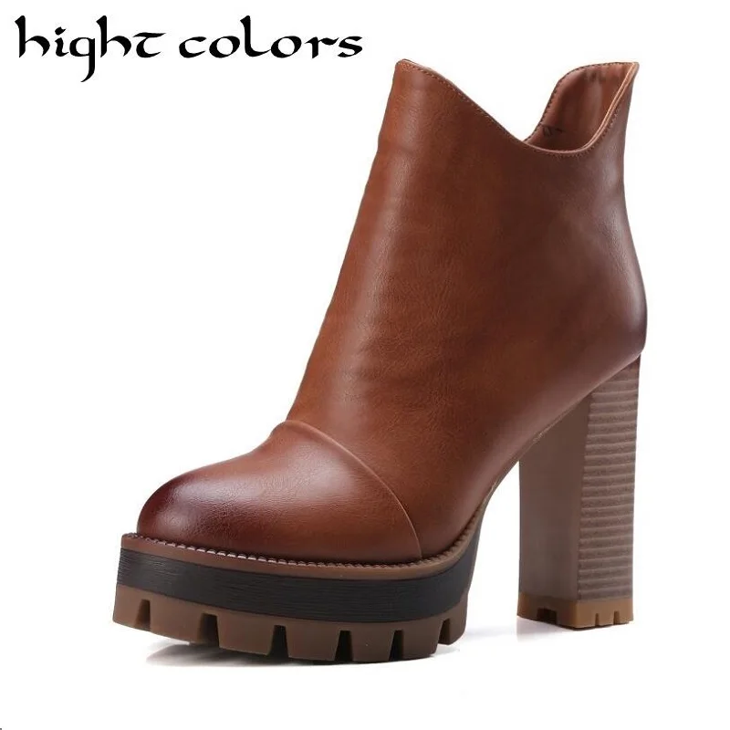Womens Faux Leather Comfortable Ankle Boots Platform High Heel