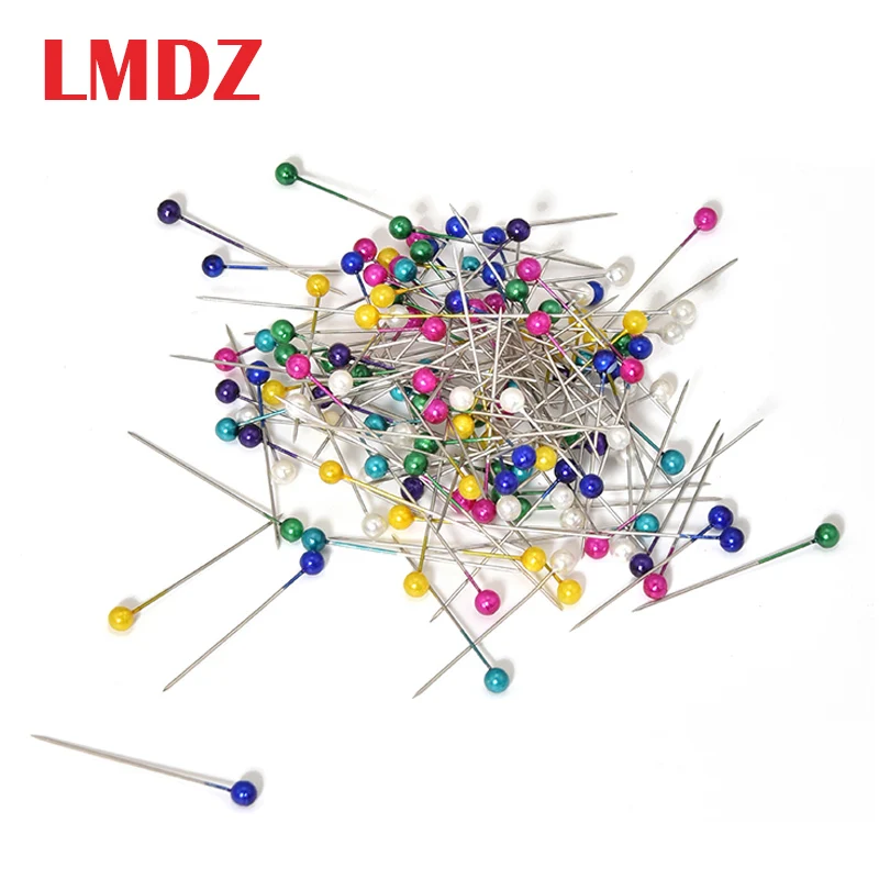 

LMDZ 100/50Pcs Round Pearl Head Dressmaking Pins Weddings Corsage Florists Sewing Pin with box Multi-Color Sewing Pins