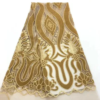 

2019 Latest Bridal 5 Yards Embroidered Tulle Dress Net Lace Latest Nigeria Laces Gold African French Velvet Lace Fabric X1552