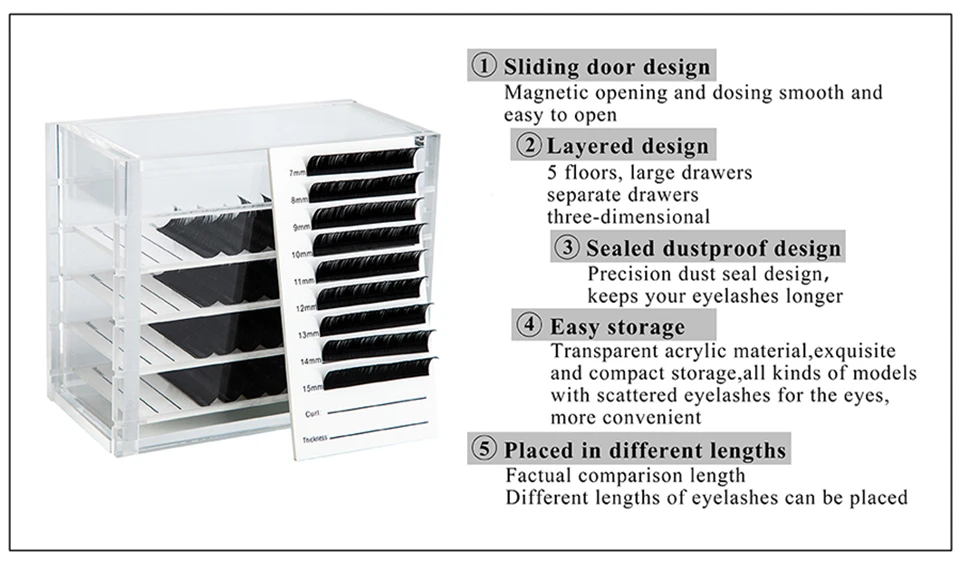 5 слоев прозрачная коробка для хранения ресниц акриловая индивидуальная пластина для ресниц поддоны держатели для наращивания ресниц дисплей контейнер, инструменты