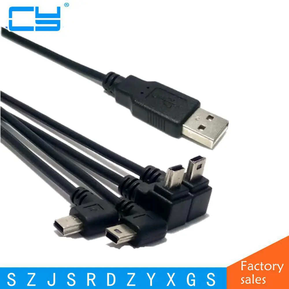 

USB 2.0 Male to Mini USB B Type 5pin 90 Degree Up & Down & Left & Right Angled Male Data Cable 0.25m/0.5m