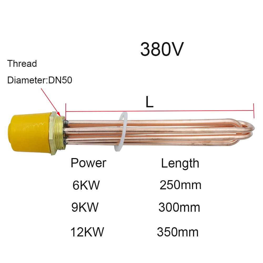 Red Copper Electric Water Boiler Heating Element For Water Tank 380V 6KW/9KW/12KW DN50 Thread Tubular Water Heater