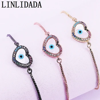 

10Pcs Micro Pave Rainbow Zirconia Heart Shell Connector With Adjustable Chain Bracelet