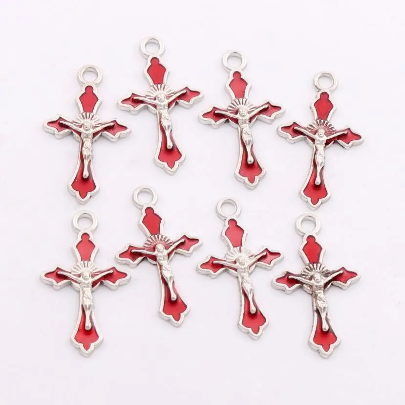 

Enamel Crucifix Cross Spacer Charm Beads Pendants Alloy Handmade Jewelry DIY L499 14x22.5mm 16pcs 5Colors