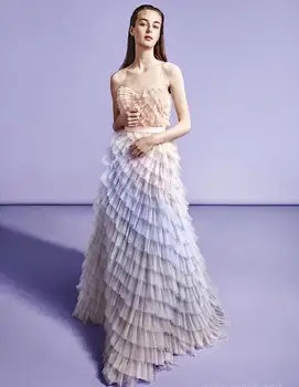 

High Quality Colorful Strapless A-line Dress Singer Evening Party Elegant Dress