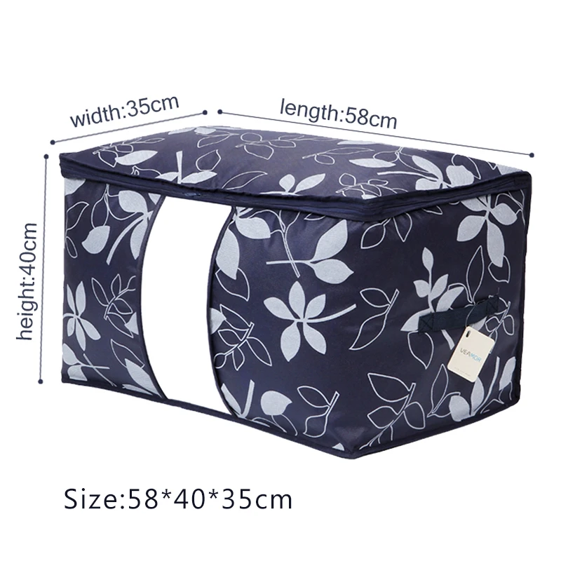 VEAMOR الملابس لحاف تخزين أكياس الفضاء التوقف الزهور المطبوعة غير المنسوجة بطانية وسادة المعزي تخزين أكياس مع نافذة