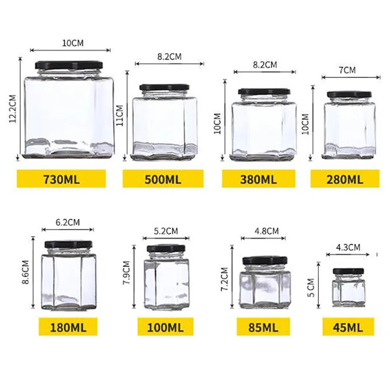 Шестигранная прозрачная стеклянная кухонная бутылка для хранения пустые бутылки для медового ореха Suger Canister Tank консервы стеклянная jam-Jar