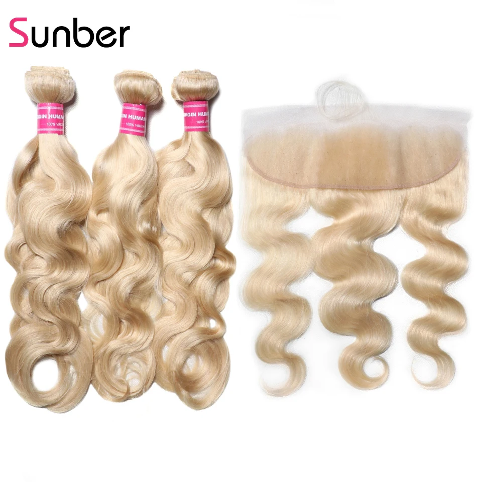 

Sunber Hair 613 Bundles With Frontal Brazilian Body Wave 3 Bundles With Closure Remy Human Hair Blonde Bundles With Frontal