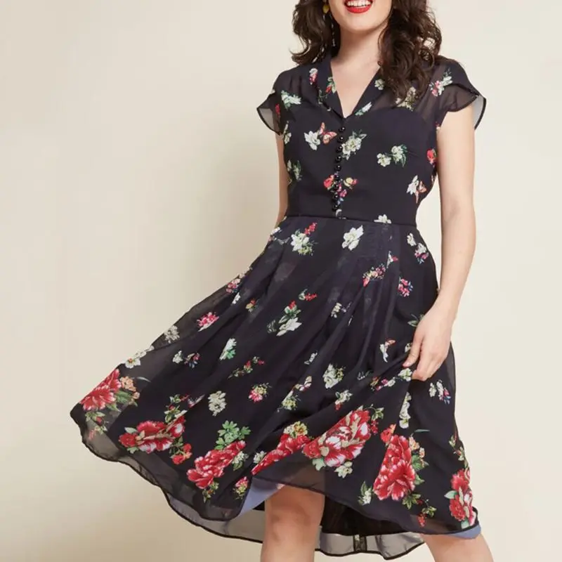 Винтажное Цветочное платье женское Элегантное летнее модное с цветочным принтом