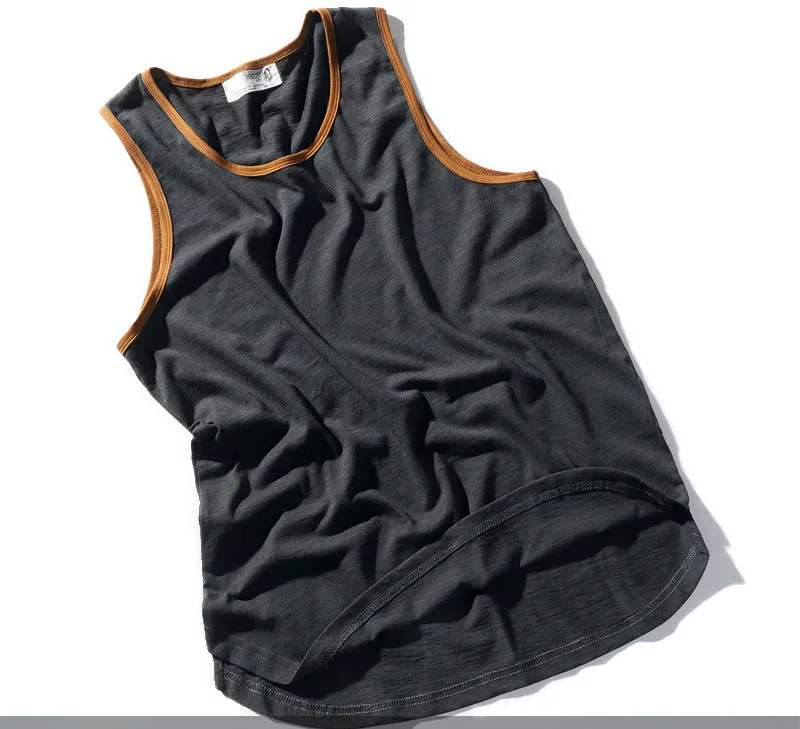 Gym Top Tanks for Men Fitness Vest Summer Japanese Vintage Cotton Loose Undeformed Sleeveless Shirt Casual Solid O Neck Tank