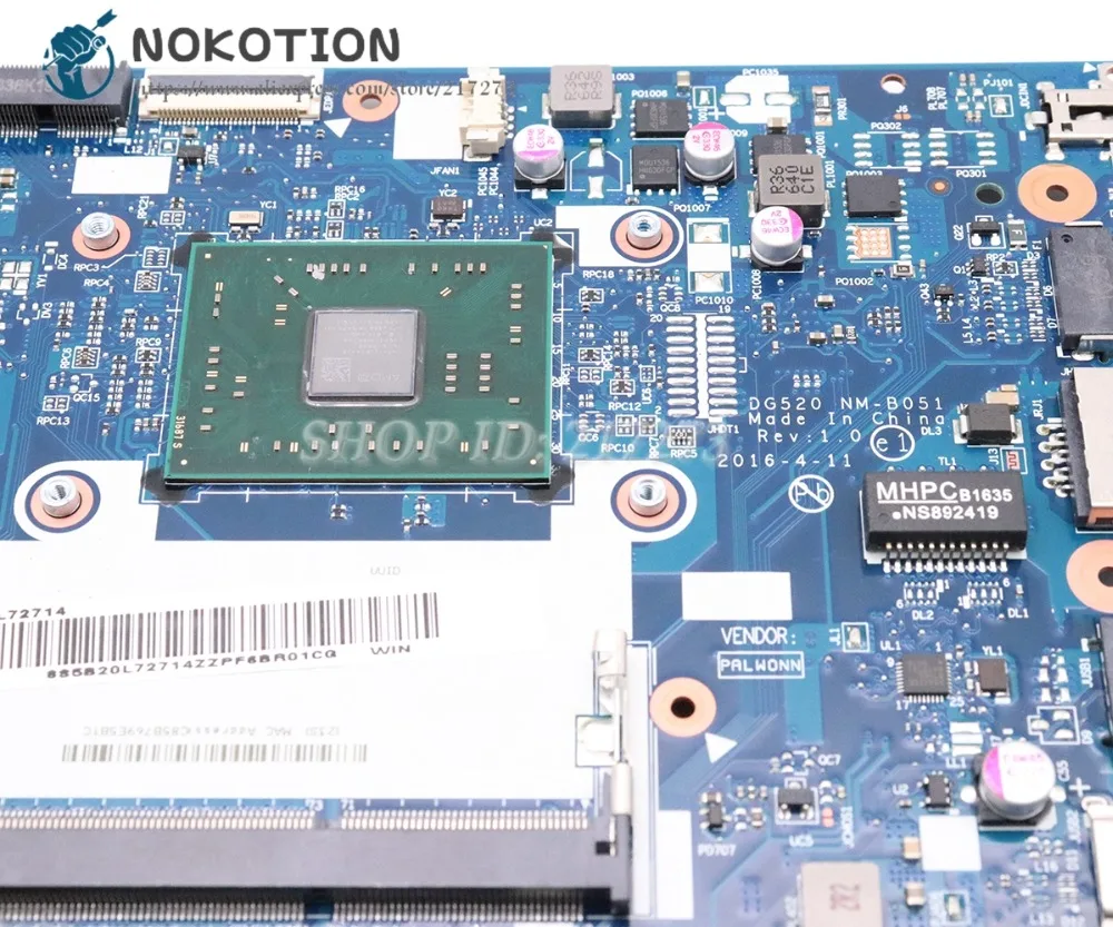 NOKOTION для Lenovo Ideapad 110 15ACL материнская плата ноутбука 5B20L72714 DG520 NM B051 с стандартным ЦП